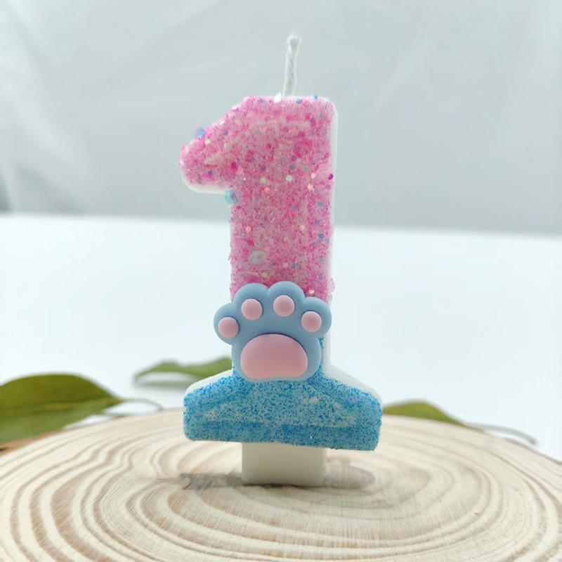 Blue and Pink Cat Claw Number Candle Birthday Candle Girls Cake Decoration Creative Beautiful Design