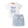 Girls Fashion Set Summer Children's Bear Bow Pullover Short Sleeve T-shirt Skirt Set