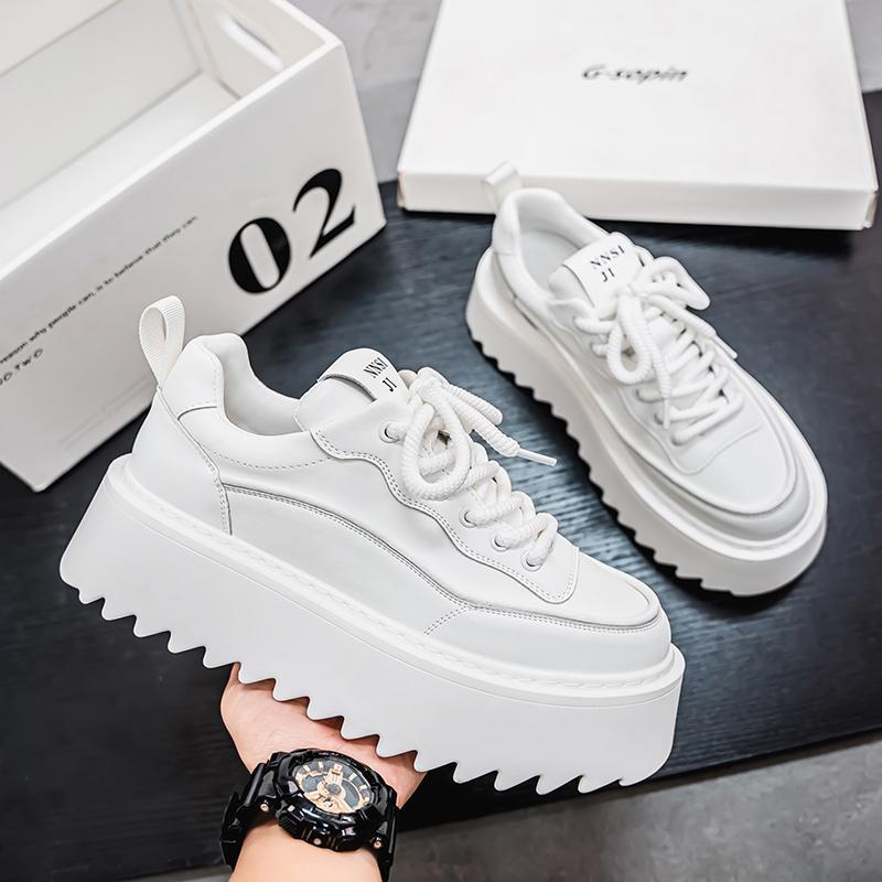 

Thick White Shoes,2025 Spring New Fashion Trend To Increase Board Shoes, Low-top Lace-up Casual Sports Men s Shoes 39 белый