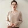 Women's V-Neck Seamless Cashmere Sweater: Brushed Finish, Long Sleeve, Solid Color