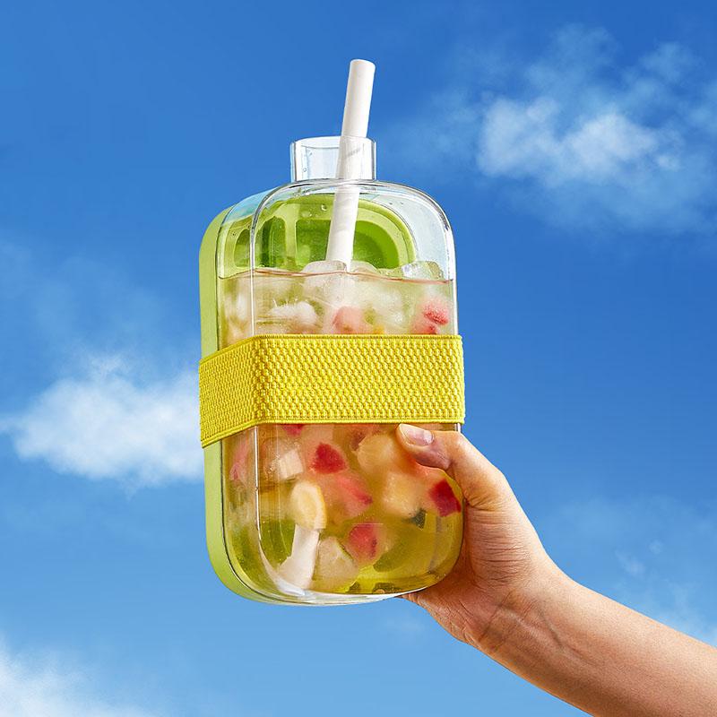 Ice Cube Mold Household Two-in-one Press Ice Kettle with Lid Ice Tray Zero Touch Ice Out Carry Straw Dual-purpose Ice Kettle
