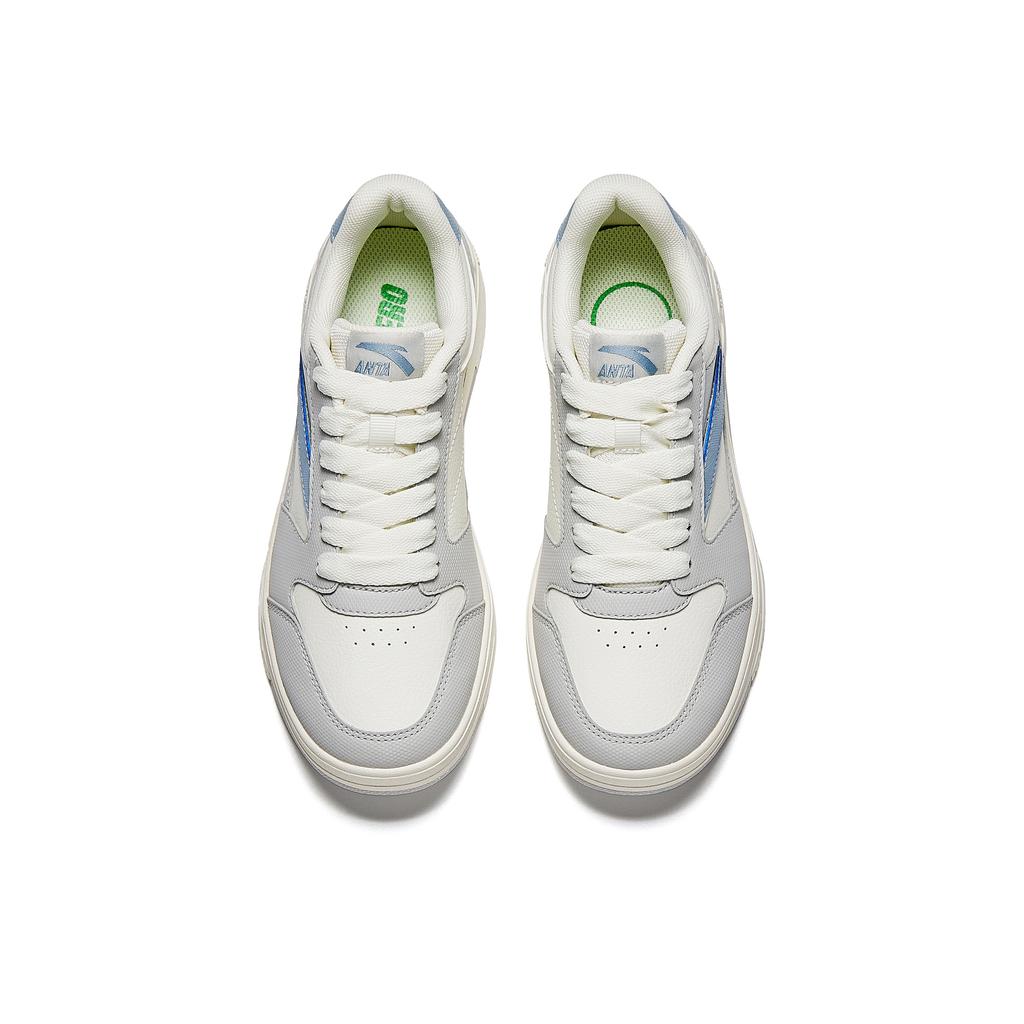 Anta Street Fun Sports Casual Height Increasing Wear Resistant Lightweight Non Slip Low Top Skate Shoes Women Sneakers White Gray Blue 922518007-2