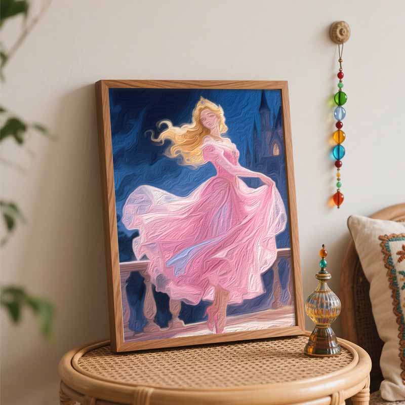 Disney Princess Aurora oil painting art set handmade diy gift home decoration. Castle and beautiful girl wall art decor canvas set