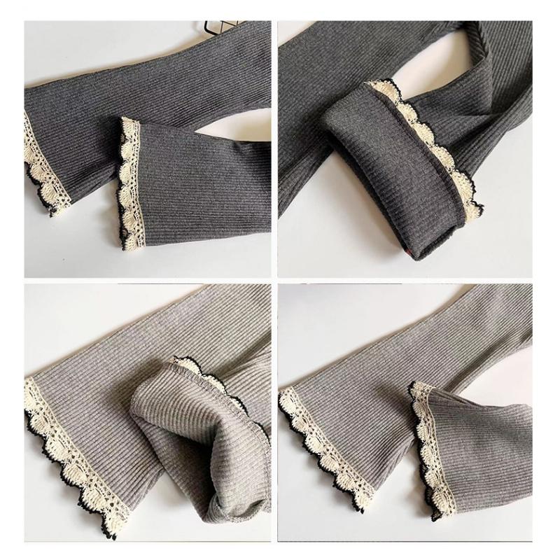 Spring Autumn New Children Solid Color Lace Bellbottom PantsChildren Casual Versatile Pants Slim Girls Leggings