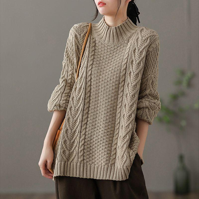 Plus Size Women's Autumn Winter Knitted Sweater Loose Half Turtleneck Loose Bottoming Shirt Pullovers