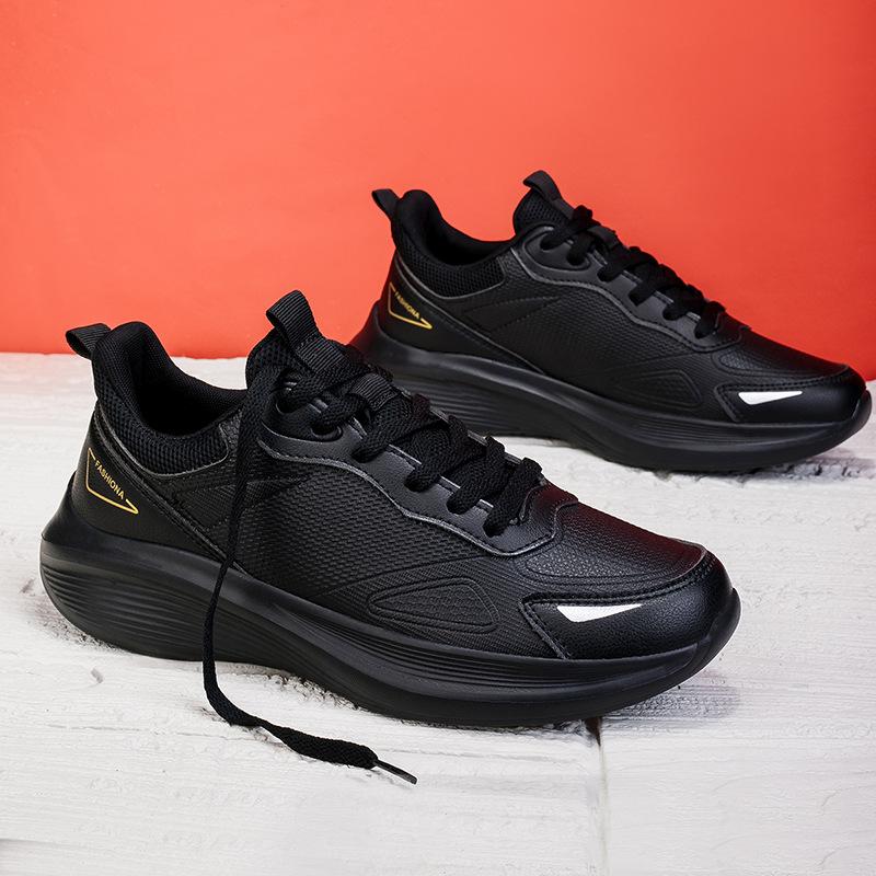 New shoes leather surface waterproof and non-slip sports shoes breathable casual running shoes black travel shoes