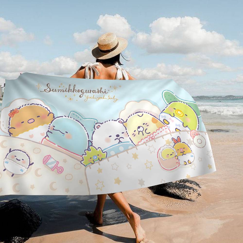Cartoon Pink Sumikko Gurashi Microfiber Blanket Quick Drying Beach Towels Oversized Printing Super Absorbent Pool Towel Blanket