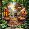 Vintage Metal Sign Round 8 Inch Autumn Street Scene Wall Art for Home Kitchen Bar Decor