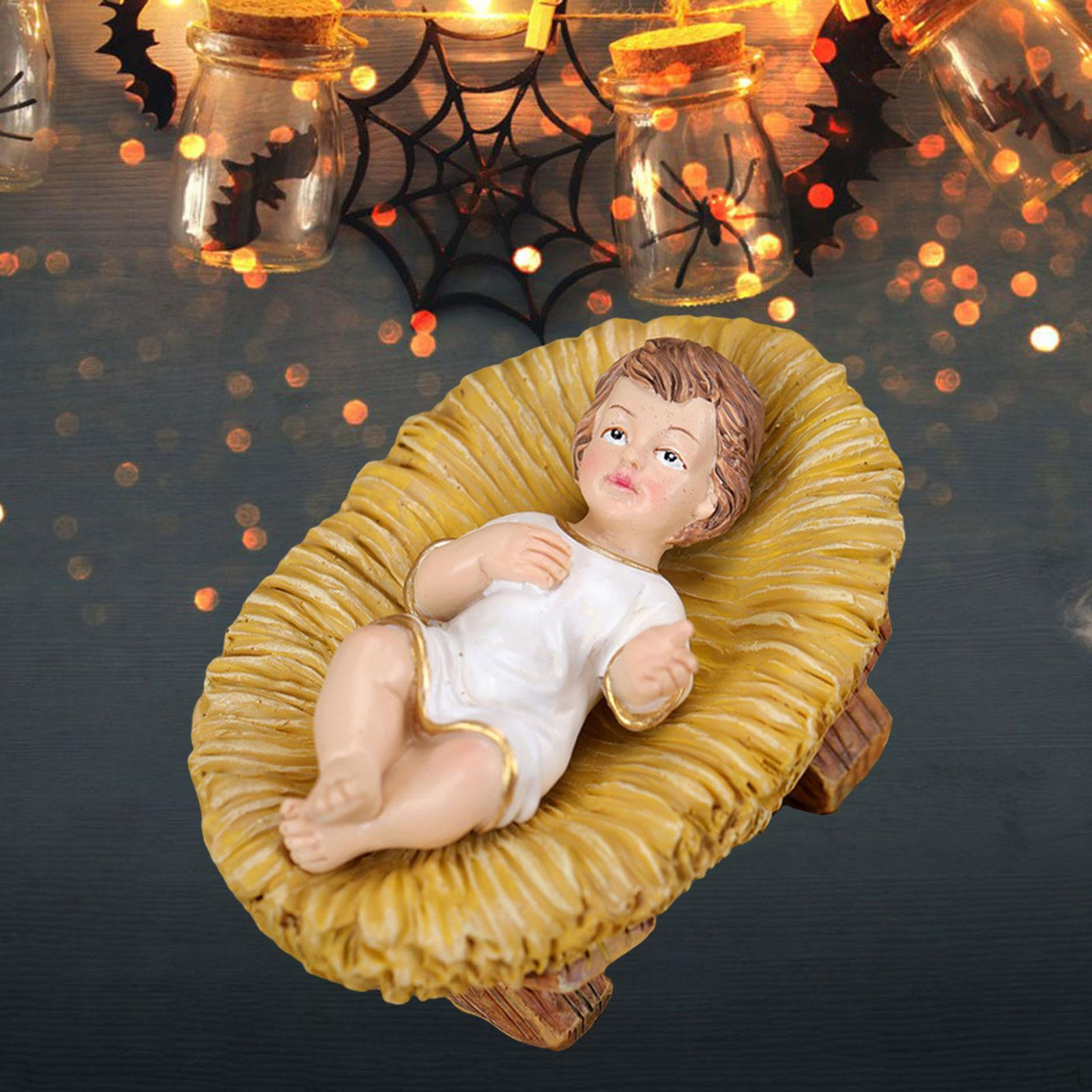 

Статуэтка младенца Иисуса в яслях из смолы, подарок на день рождения, скульптура, украшение для стола в гостиной Round Bed Clothed