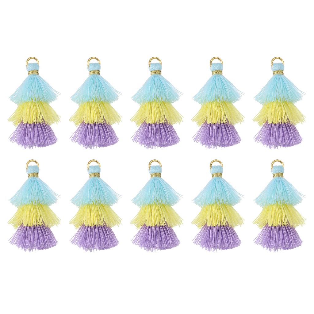 10Pcs Tiny Tri-Layered Tassels 1.6" Mini Tassel Bag Charm Bohemian Keychains Handmade Tassel Keychain for DIY Projects