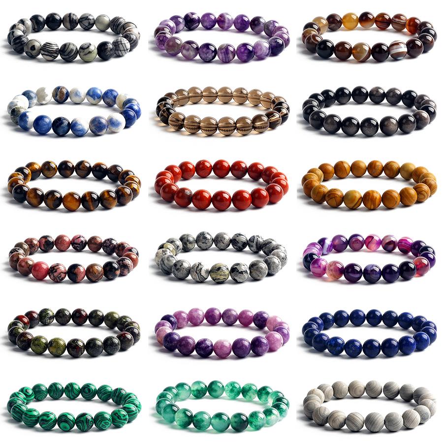 10MM Natural Stone Beads Bracelet Men 8MM Reiki Tiger Eye Agates Quartz Beaded Bracelets for Women Elastic Rope Handmade Jewelry
