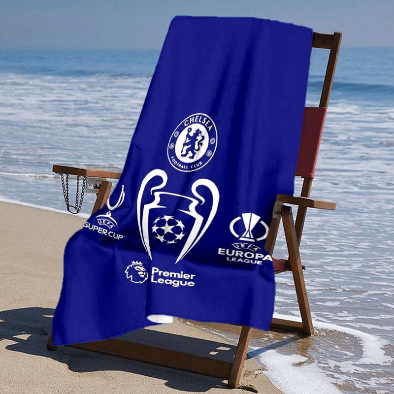 proof beach towel with Chelsea FC logo pattern - soft,absorbent,quick-drying,machine washable - perfect for swimming,camping,bathing