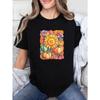 T-Shirt - White Floral Graphic Tee with Sunflowers Women Shirt - Machine WFashionable Women's T-shirt with Letter Anime