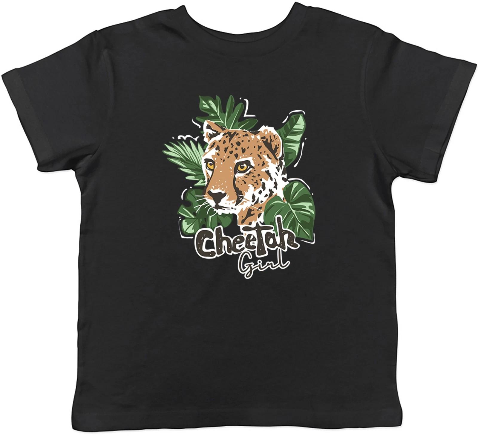 Cheetah Girl Big Cat Palm Leaves Kids T-Shirt Boys Girls Gift 100
