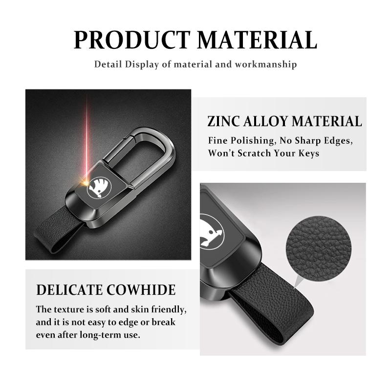 For Skoda Alloy Car Keychain Key Chain Leather Key Ring Fabia 1 2 Octavia a7 RS Superb Rapid Yeti Karoq Vision fsvr64