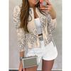 Women's Sequin Embellished Zip-Up Jacket, Elegant Casual Polyester Blazer, Solid Color, Spring/Autumn Fashion, Knit Fabric, Open Front Design