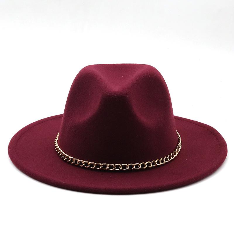New thin chain accessories European and American autumn and winter solid color woolen top hat European and American fashion jazz hat
