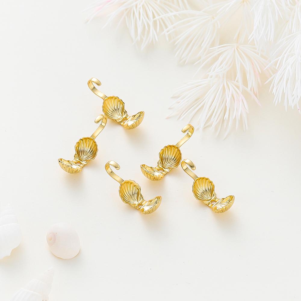 20pcs/lot 14K 18K Gold Color Shell Shape Necklace Calotte Cover Beads With Hook End Crimp Beads For DIY Jewelry Making Supplies