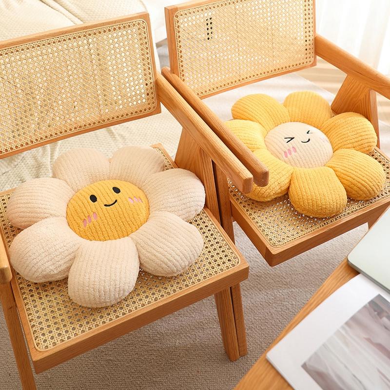 Kawaii Solsikkepute Tegneserie Blomsterformet pute Sengesofa Ryggpute Soverom Stue Sittepute Barnegaver