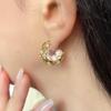 18K Gold-Plated Pearl Zircon Textured C-Shape Earrings – French Light Luxury Style
