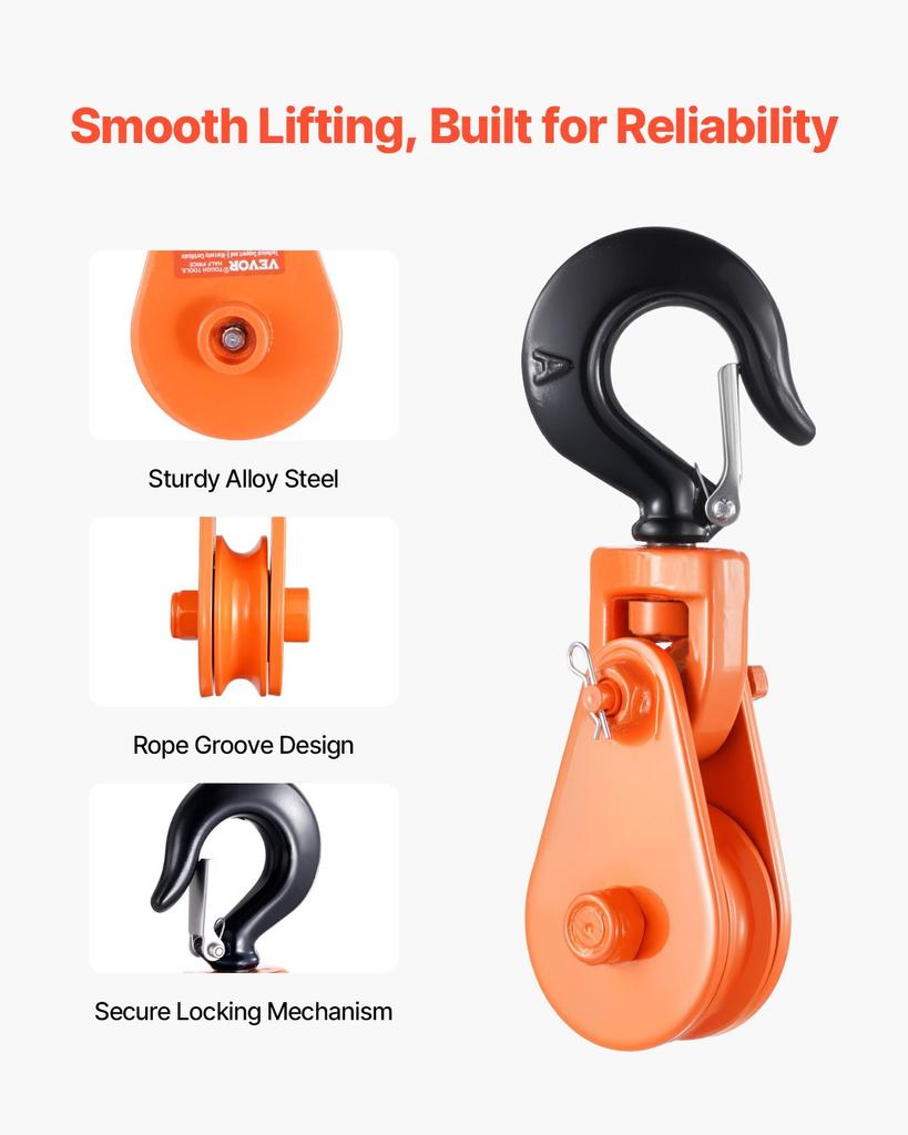 VEVOR 2 Ton Snatch Block with Swivel Hook, 3" Sheave 3/8" Inch Wire Rope