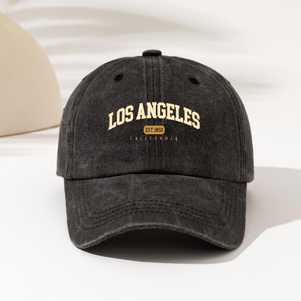 Pc Fashionable And Easy Washed Baseball Cap with LOS ANGELESESTmeter Printed Pattern Suitable for Outdoor Sports And Co