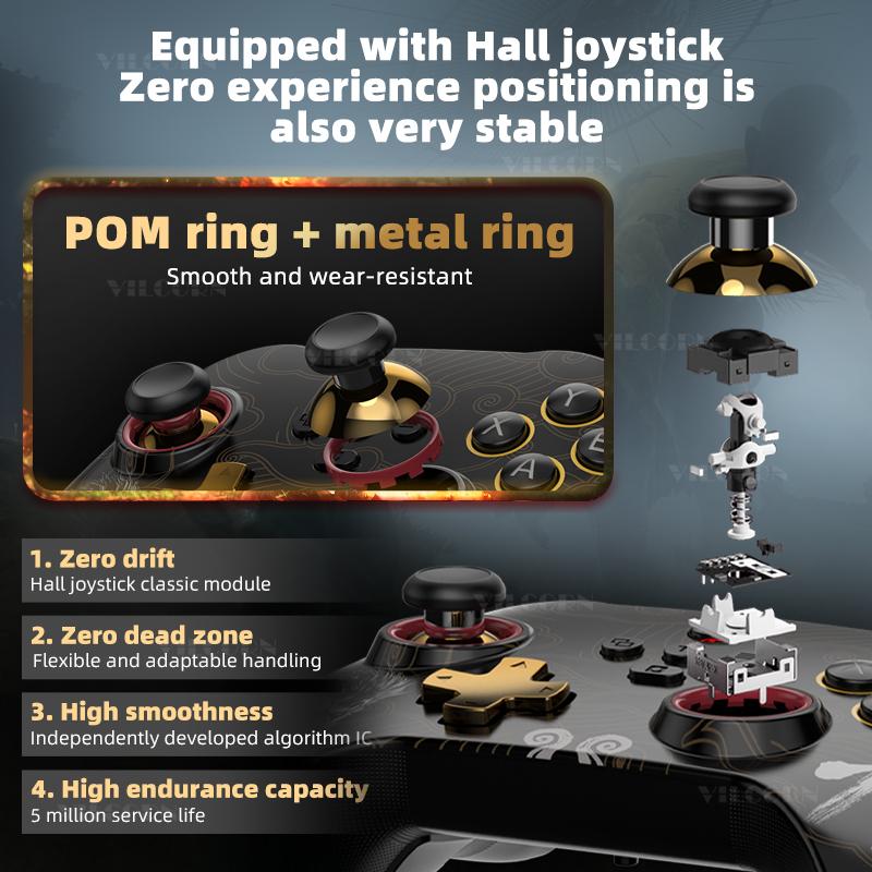 Wireless Mobile Gaming Controller for Android iOS Hall Joystick Turbo Macro M1 M2 Gamepad For PC Switch With Thumbstick Caps