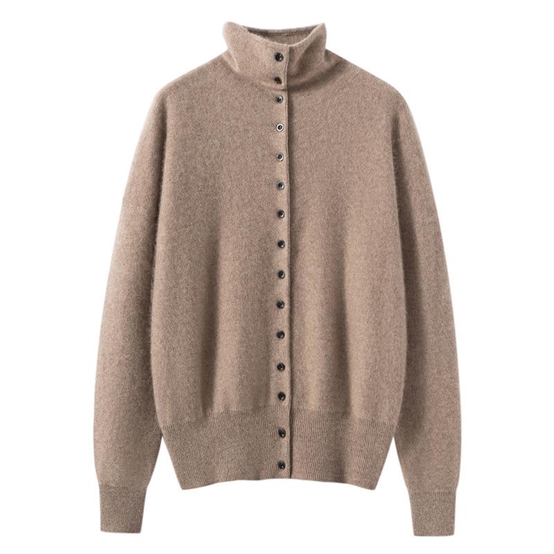 Women's High Neck Cashmere Cardigan - Autumn/Winter 2025 Gentle Style, Slimming, Short, Multi-Button Design