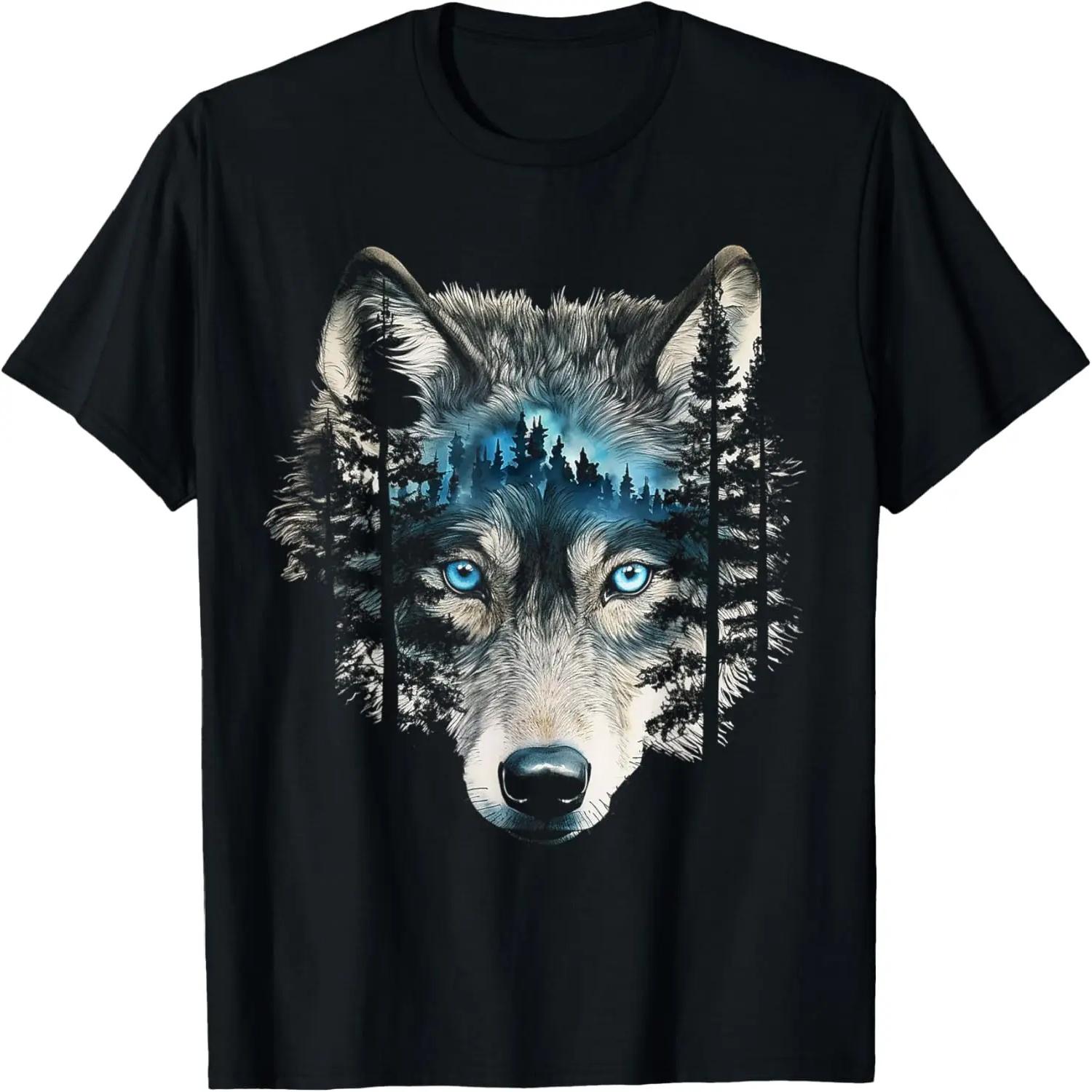 Волк Природа Абстрактное Искусство Животных Голубые Глаза Графический Волк Футболка S