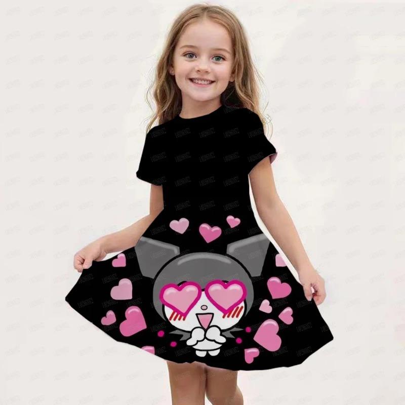 New Summer Girls Dress Fashion Cartoon Cute Cinnamoroll &Hello Kitty 3D Printing Dress Kid Short Sleeve Princess Clothing