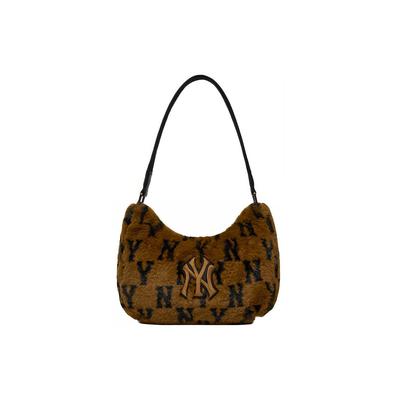 Monogram Series Vintage All Over Print NY Yankees Logo Lambswool Plush Mahjong Bag Shoulder Tote Women Bags Brown 3ABQS0316-50BRS
