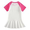 Girls' Cartoon Color Block Raglan Dress with Pleated Ruffle Skirt