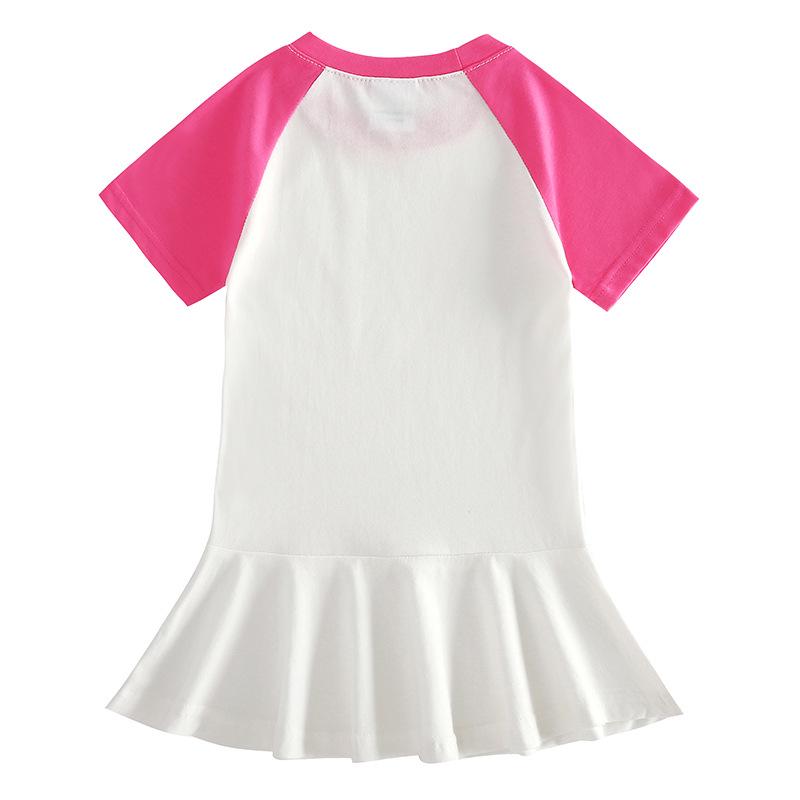 Girls' Cartoon Color Block Raglan Dress with Pleated Ruffle Skirt