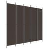 5 Piece Folding Screen In Brown 250 X 220 Cm Fabric