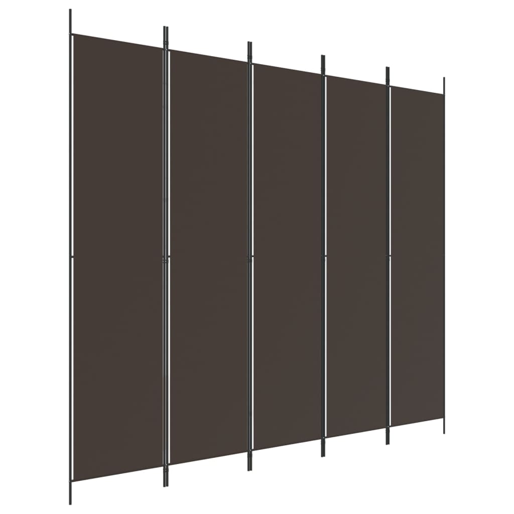 5 Piece Folding Screen In Brown 250 X 220 Cm Fabric