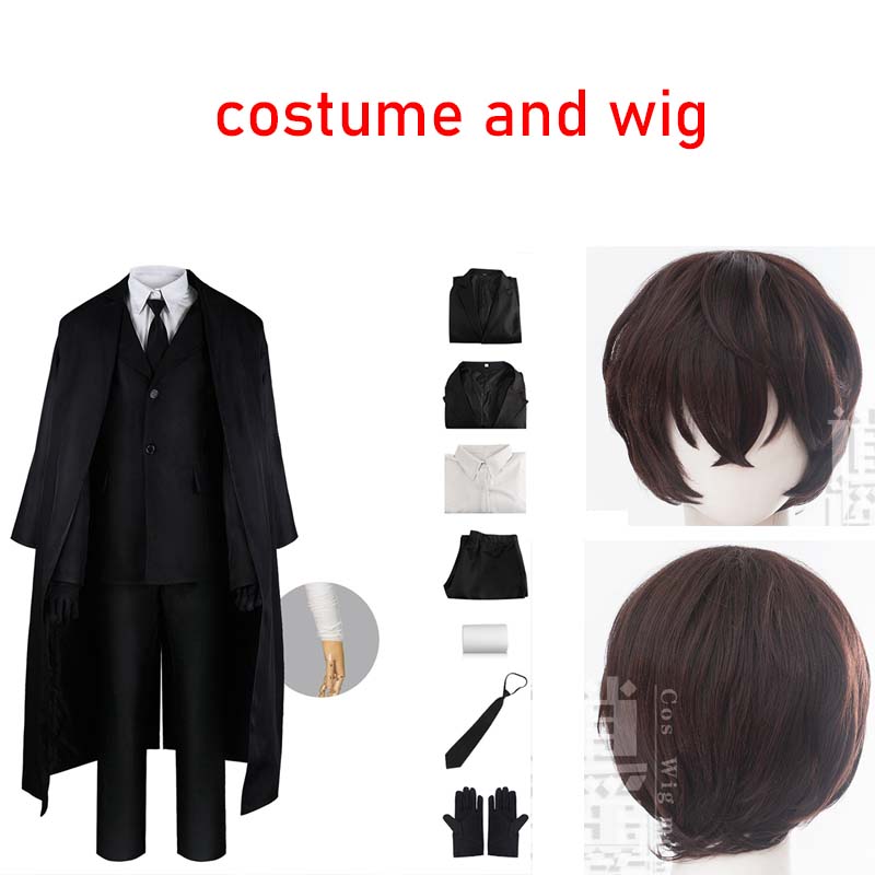 Dazai Cosplay Costume Black Trench Jacket Pants Gloves Bandage Dazai Osamu Outfits Uniform Halloween Kostum For Anime Comic Con