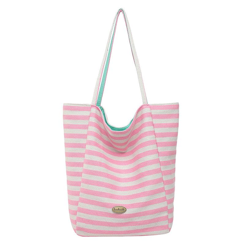 Artistic Style Casual Striped Tote Bag, Sweet Double-sided Single-shoulder Bag for Women