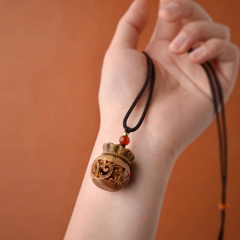 Green Sandalwood Fortune Bag Charm Keychain Necklace 