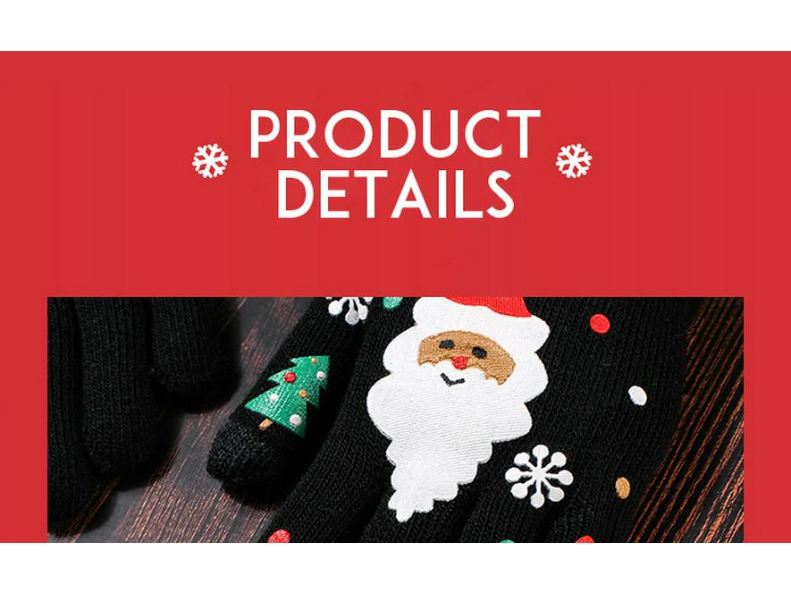 Women's Winter Touchscreen Knitted Cartoon Christmas Gloves – Warm and Thick Five-Finger Design