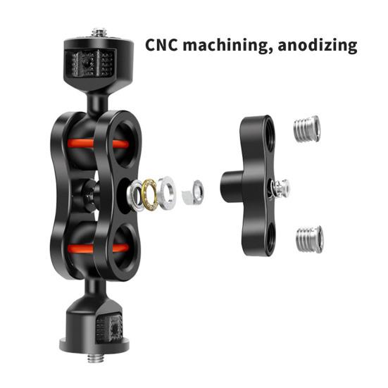 Double Ball Arm Camera Mount 1/4-inch Thread Aluminum Alloy Rotatable Ball Head LED Fill