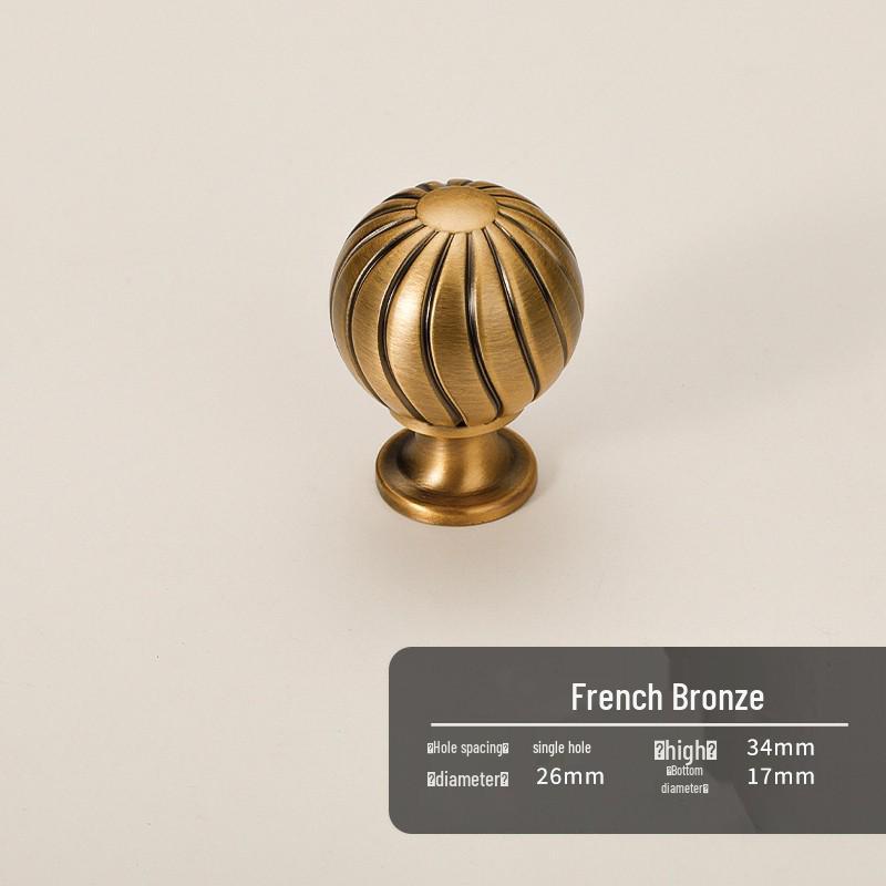 French Vintage Brass Antique Bronze Wardrobe Cabinet Handle, Single Hole Design