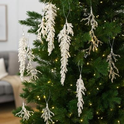 Acrylic Christmas Icicle Pendant Artificial Leaves DIY Craft Glitter Christmas Branches Realistic Christmas Tree Decoration