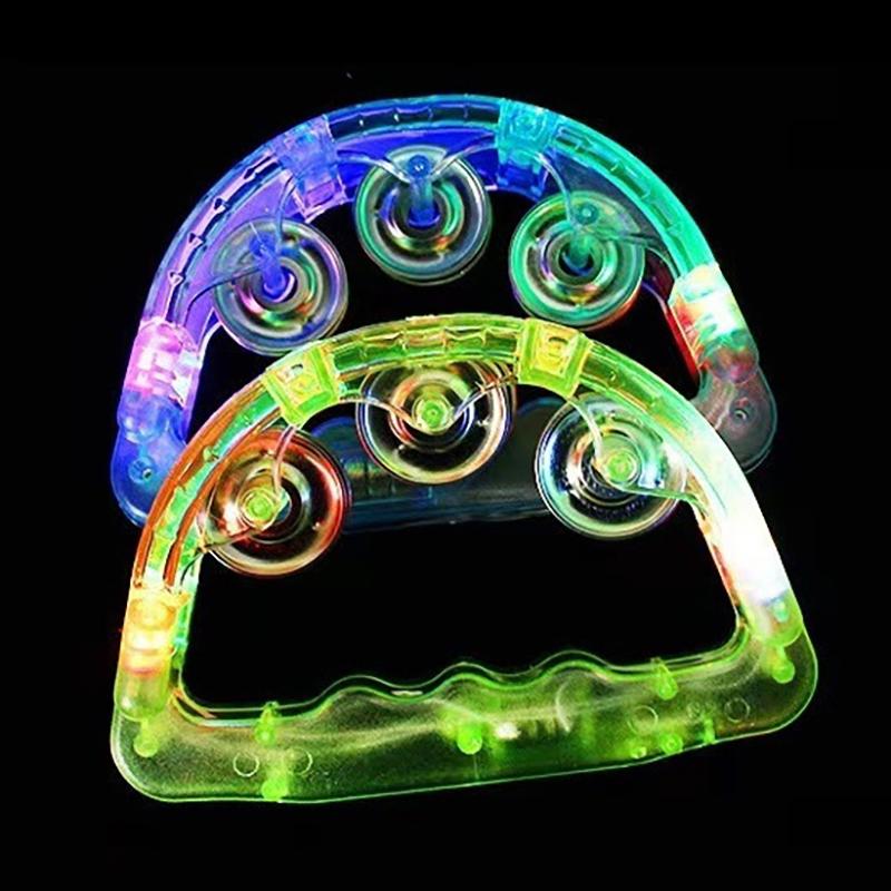 Bright Led Light Up Sensory Toy Flashing Tambourine Musical Instrument Shaking Party Atmosphere Child Toys Random Color