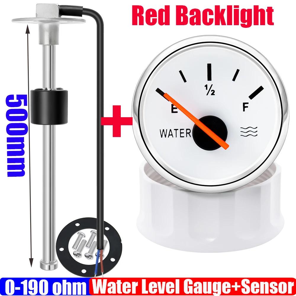 0-190Ohm Water Float Sensor+Water Level Gauge Red Color LED 52mm Water Tank Meter Indicator For Marine Car Camper Yacht Custom