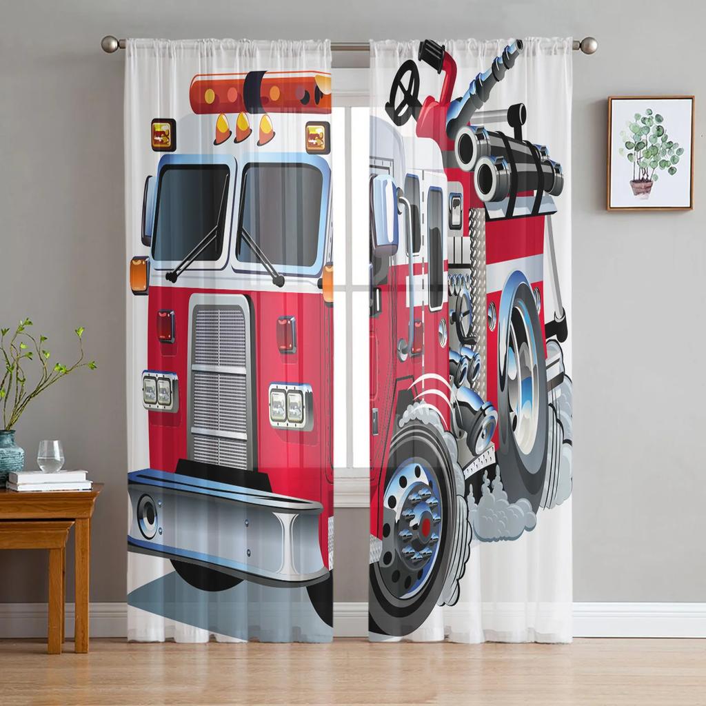Cartoon Truck White Sheer Curtains Living Room Window Tulle Curtains For Bedroom Kitchen Home Decoration Voile Drapes