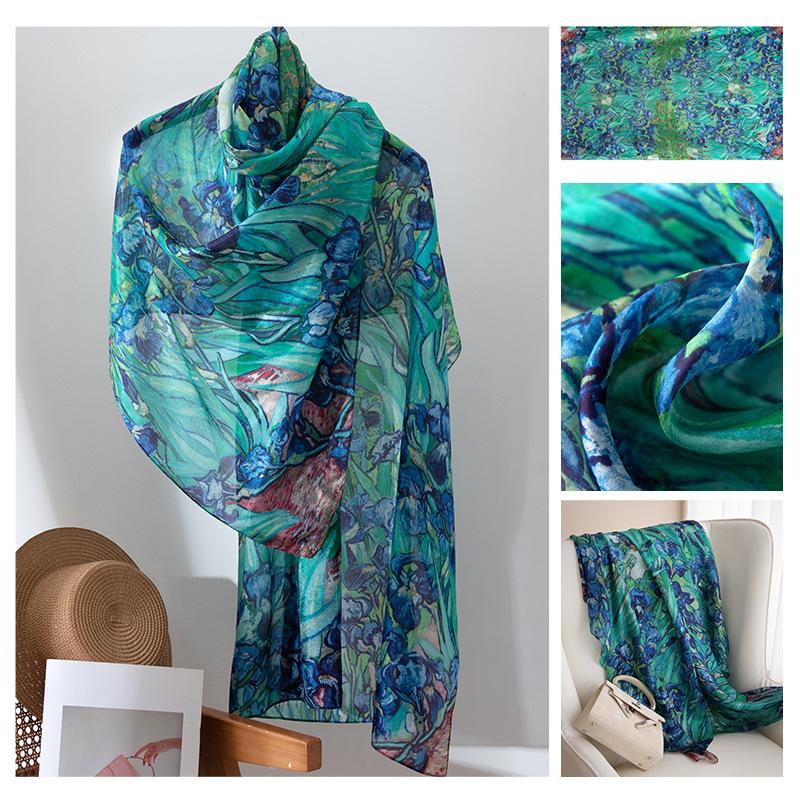 Long Strips of Silk Scarf  High-end Sense Mulberry Silk Scarf  Women's Fresh Small Floral Thin Style  Atmosphere  Big Shawl
