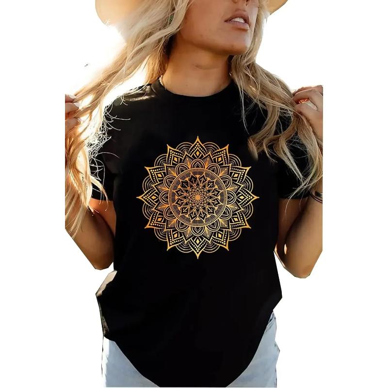 Women  Flower Graphic Tees Tops O-neck Short Sleeve Casual  Printed  Printed T-shirt Tops Streetwear Fresh and Fashionable