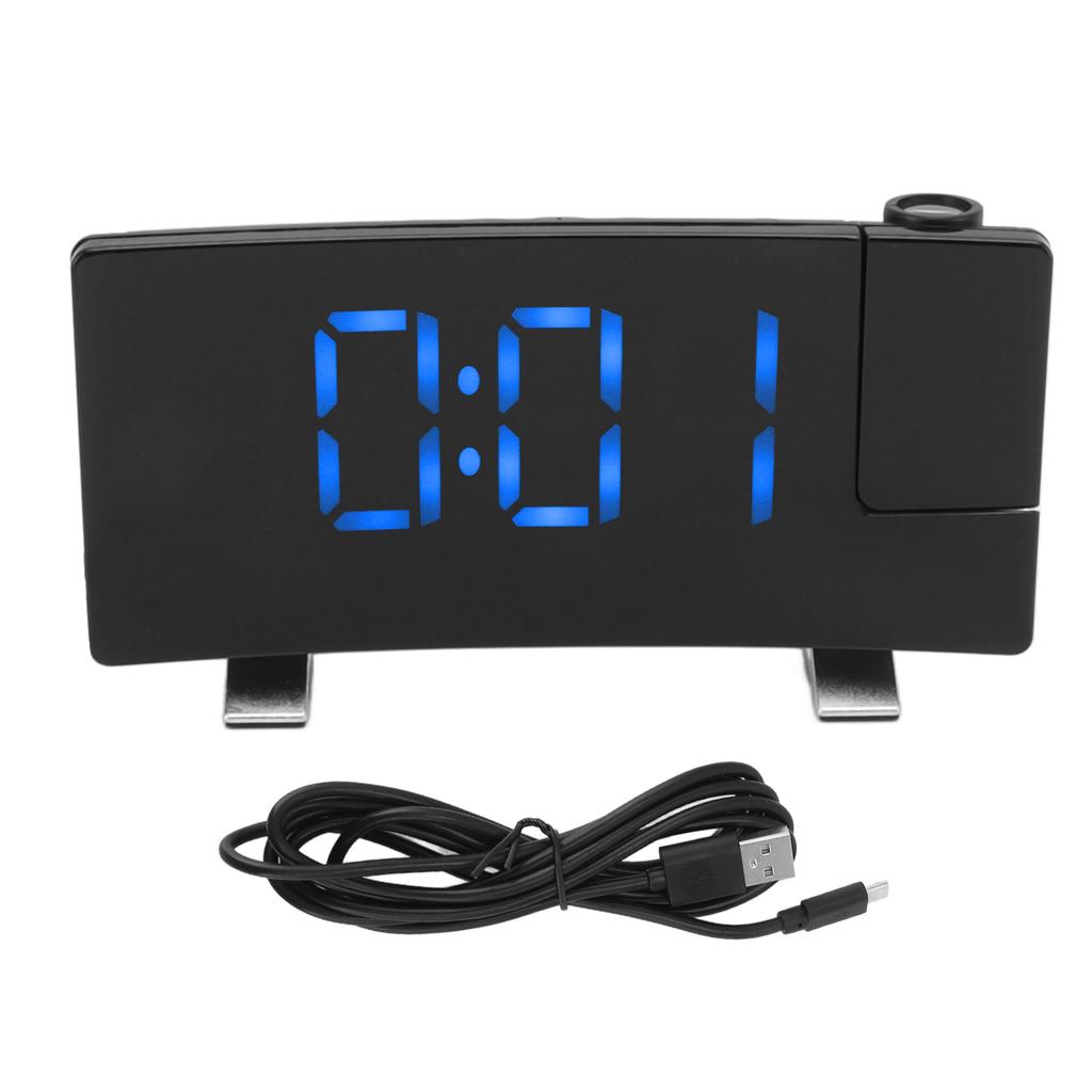 Radio Projection Alarm Clock LED Display Electronic Clock Curved Screen Digital Alarm Clock Black