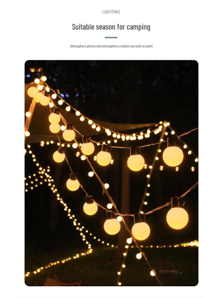 G50 Solar LED Outdoor Waterproof String Lights - Large Round Bulbs for Camping, Courtyard, Canopy, Tent, and Decorative Atmosphere.