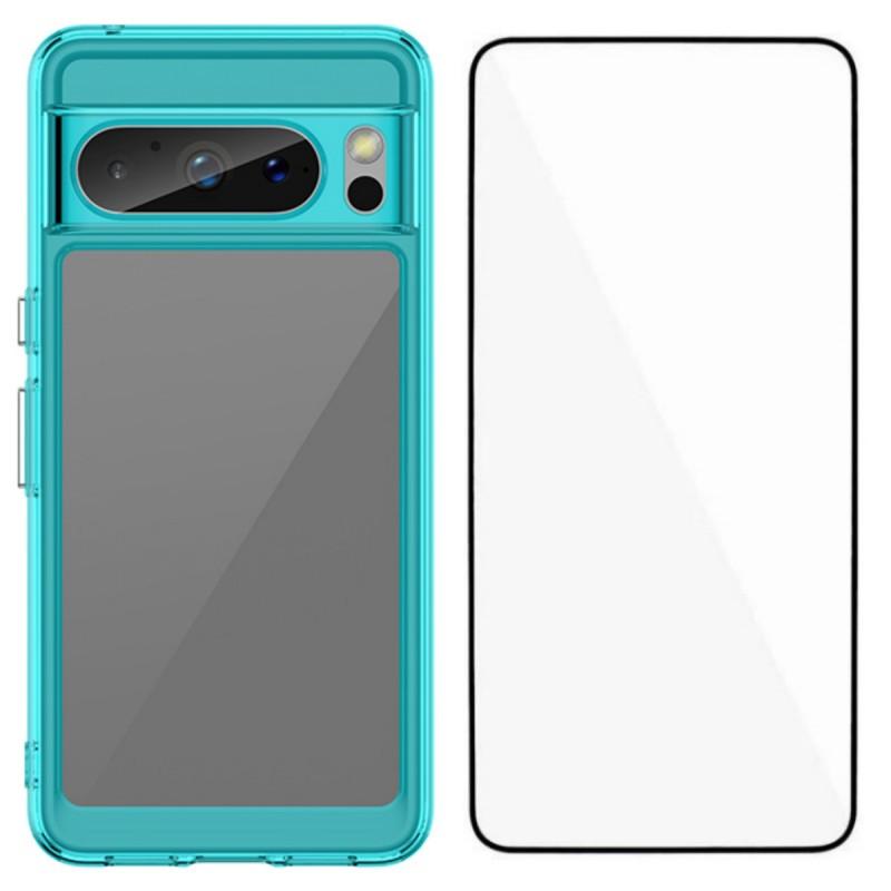 

For Google Pixel 8 Pro Back Cover WANLONFENG XC Series TPU Acrylic Phone Case with Tempered Glass Film Transparent Blue